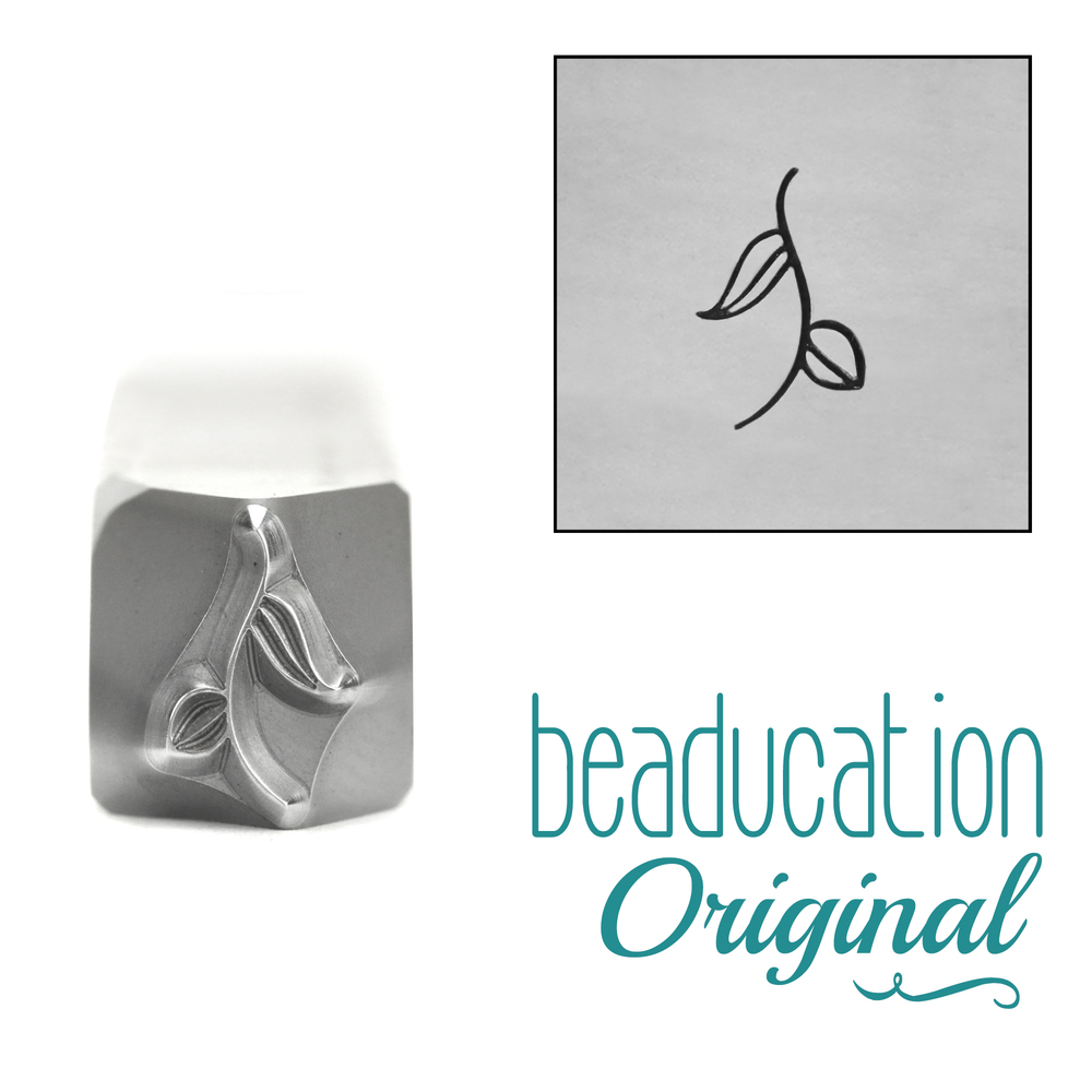 Metal Stamping Tools Stem with 2 Leaves Metal Design Stamp, 8mm, Beaducation Exact Series by Stamp Yours
